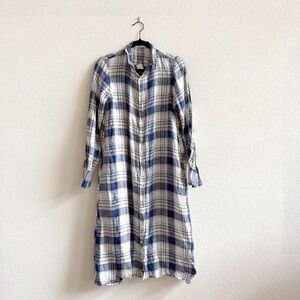 NEW CP Shades Plaid 100% Linen Maxi Shirt Dress Long Sleeve XS Made in USA